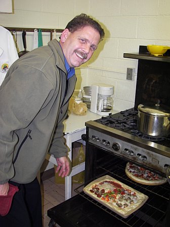 Asbury Men's Cooking Demo 2007: pizza hot out of the oven